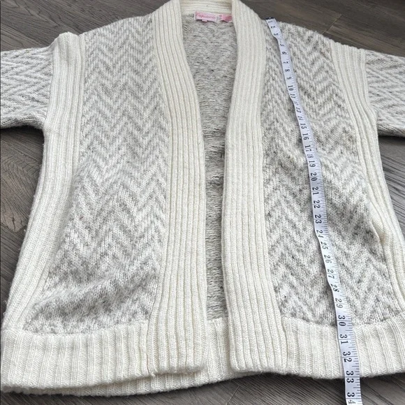 Capriccio |Vintage Off White and Gray Chevron Open-Front Knit Cardigan Sz Medium - Picture 9 of 12